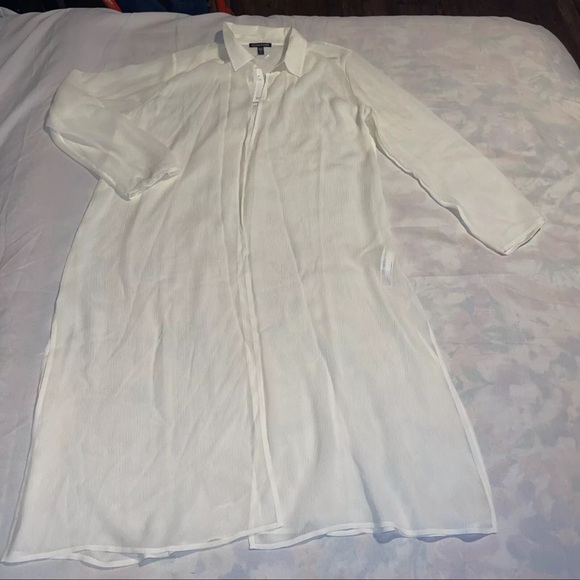 Eileen Fisher Bone Sheer  Open Front Silk Open  Long Jacket NWT - Picture 6 of 14